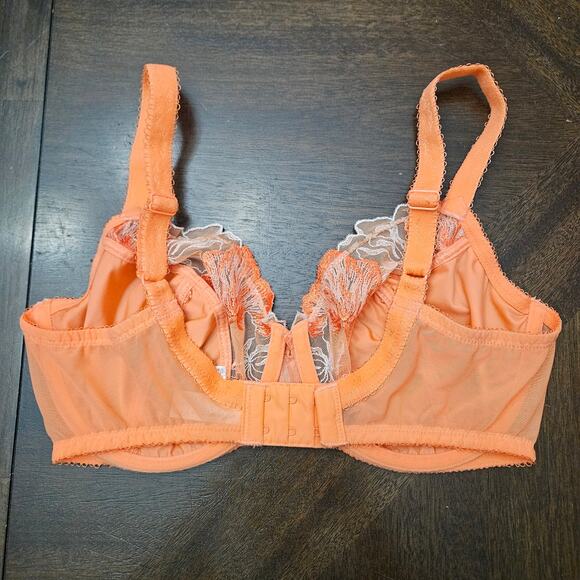 Wacoal In Bloom Embroidered Lace Bra Womens 34DD Orange Coral Lace Embroidered - Picture 6 of 11